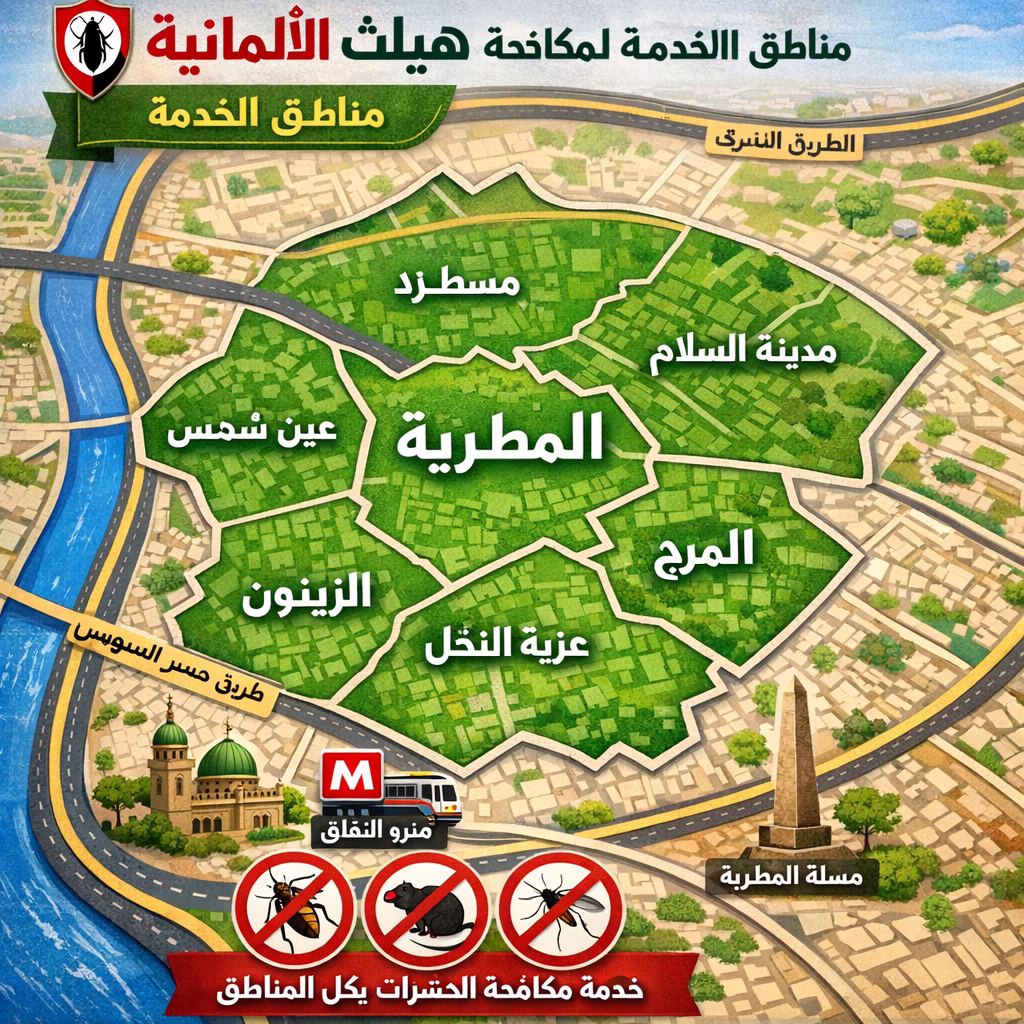 خريطة مناطق خدمة شركة هيلث الألمانية لمكافحة الحشرات في المطرية